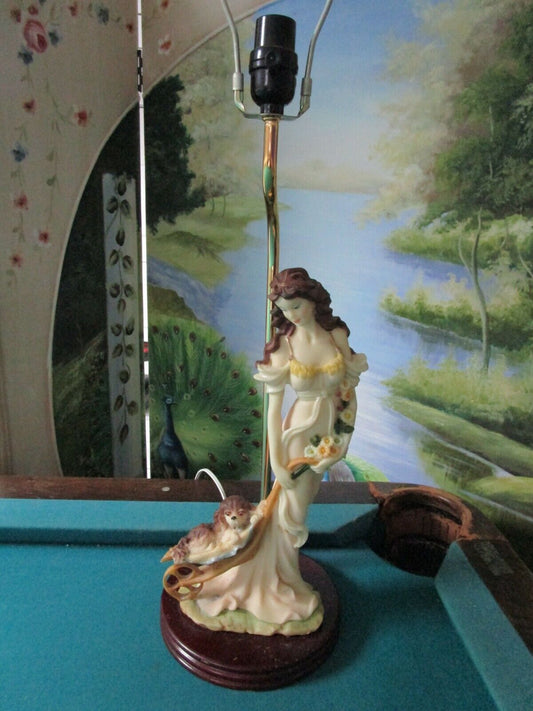 Art Deco Resin Table Lamp Lady With Puppy No Shade