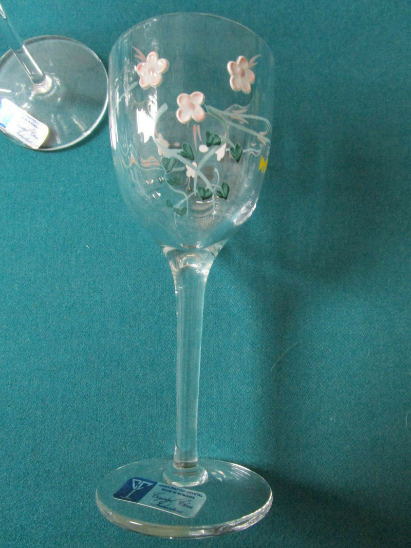 CRYSTAL DECANTER AND 6 GLASSES EUROPEAN MADE IN ROMANIA APPLIED FLOWERS