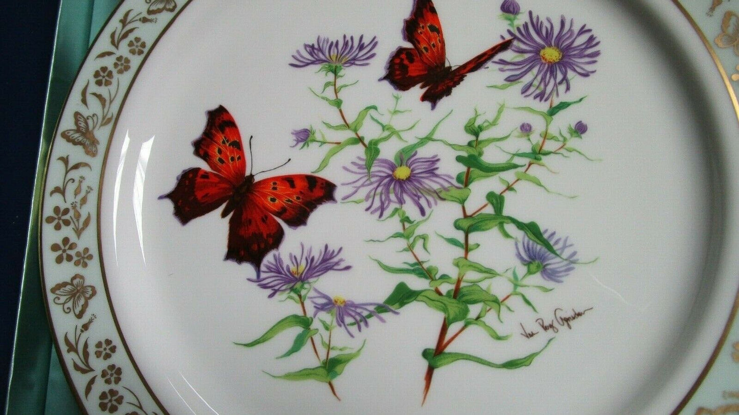 Vintage Lenox Porcelain Plate Butterflies & Flowers SIGNED NEW WITH CERTIFICATE