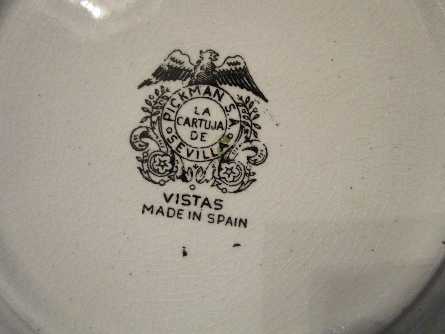 ANTIQUE 1800s PICKMAN LA CARTUJA POTTERY VISTAS SPAIN BLACK TRANSFERWARE TRAY