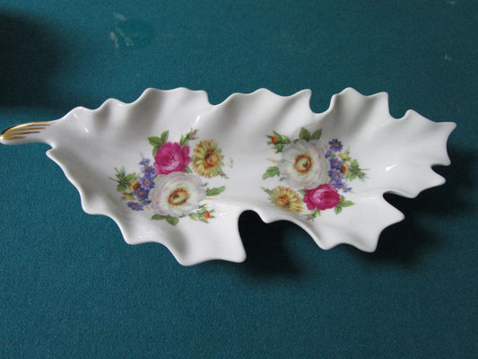 Vintage Ceramic flower bouquet Old Nuremberg Bavaria Germany Leaf Dish, 11" ORIG