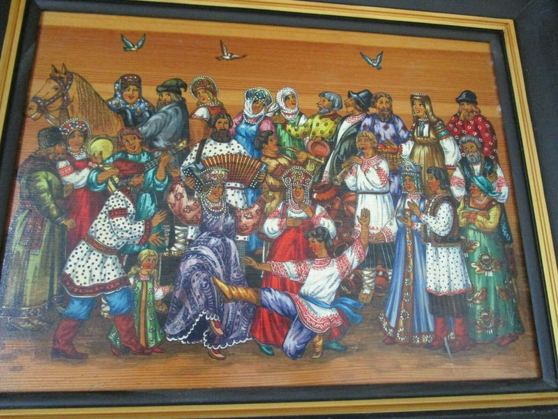 Ukranian Russian Folk Art Original Oil On Board A Wedding