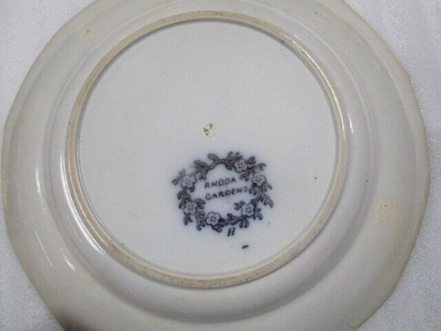 Antique Black Transfer Rhoda Gardens II Plate 9 1/4" 1850S ironstone [bp49]