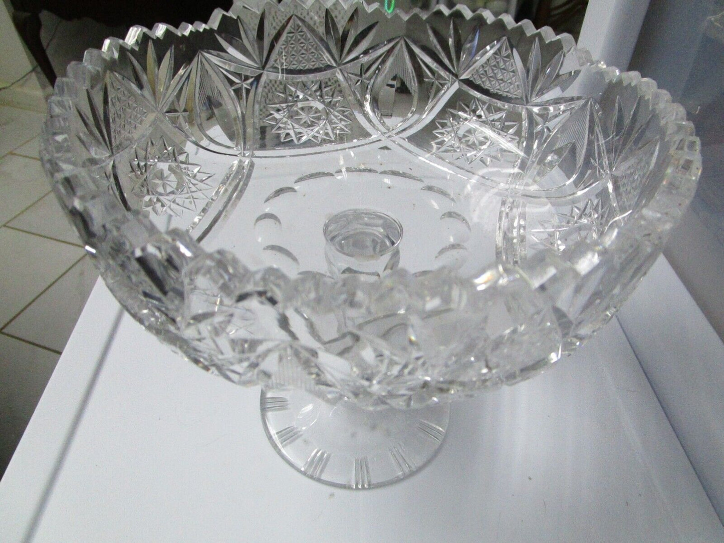 American Brilliant footed compote candy dish 8 x 8"