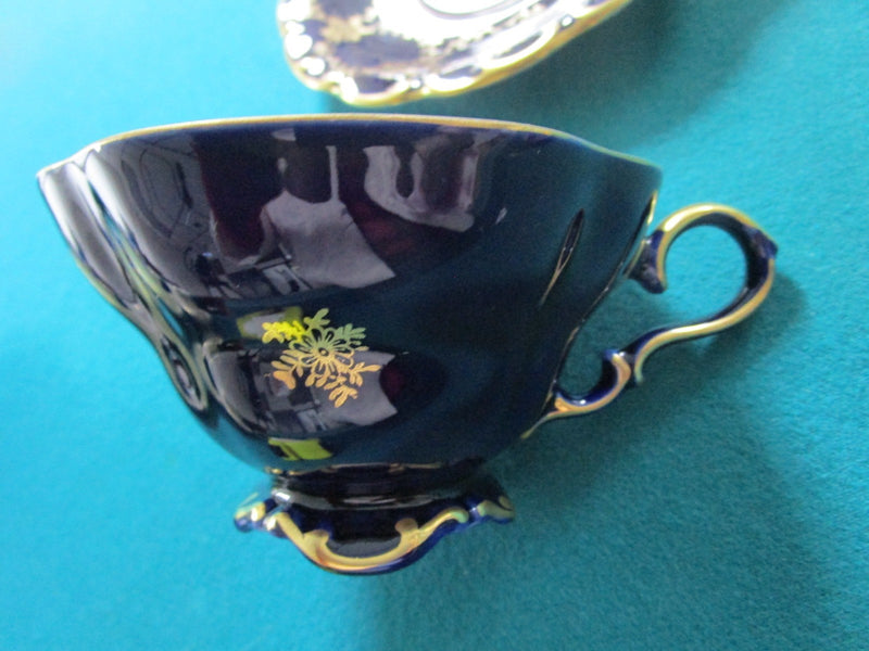 Linder Bavaria Germany  Etch Cobalt Cup And Saucer Gold And Blue Original [61]