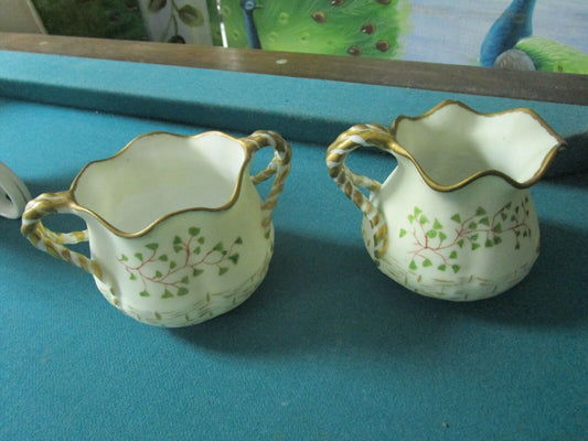 TRESSEMAN & VOGHT CREAMER AND SUGAR T&V FRANCE LIMOGES WICKER DESIGN