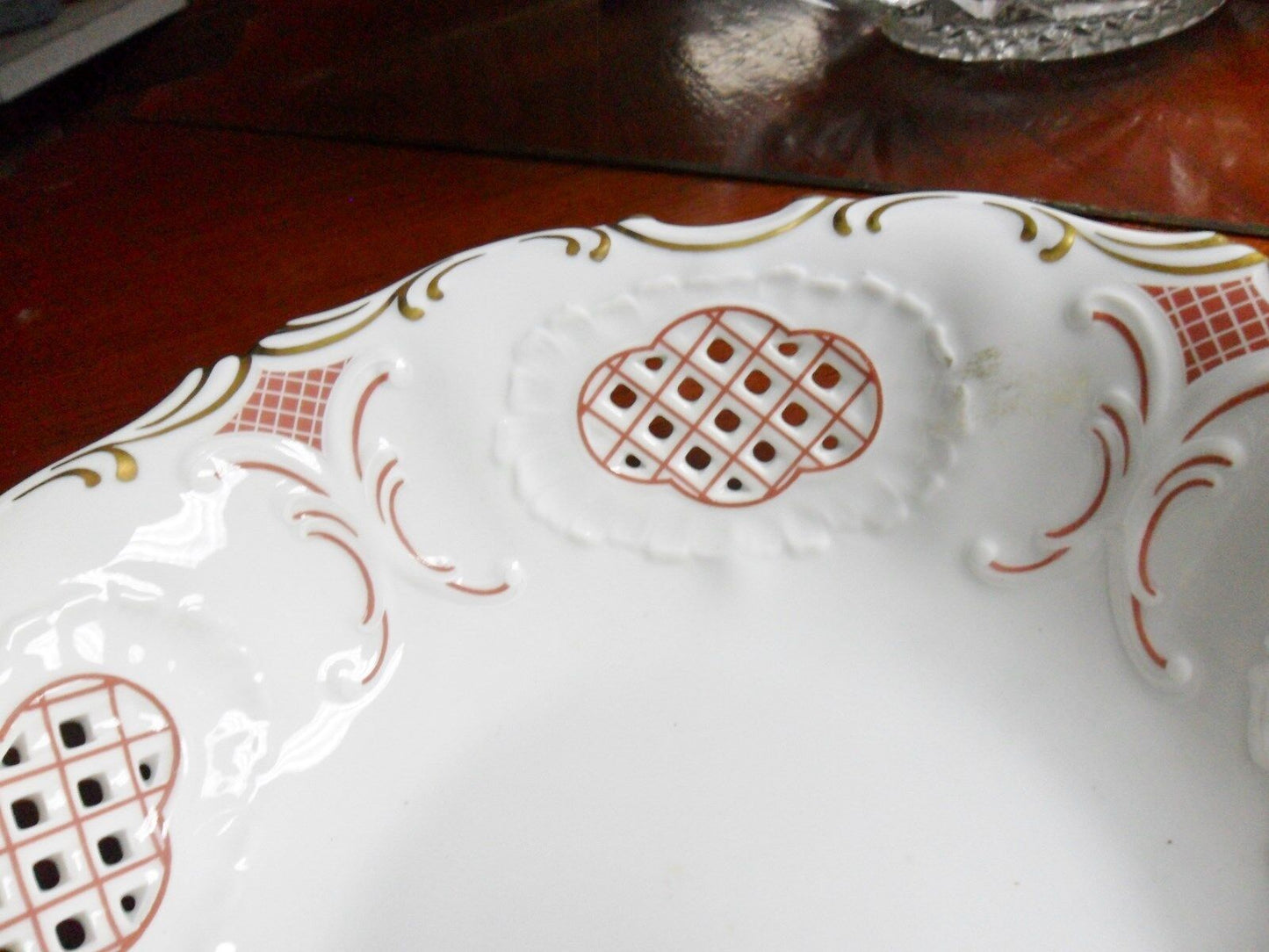 Vintage Pirken-Hammer Czech Porcelain  Lattice CANDLE HOLDER AND BOWL RARE