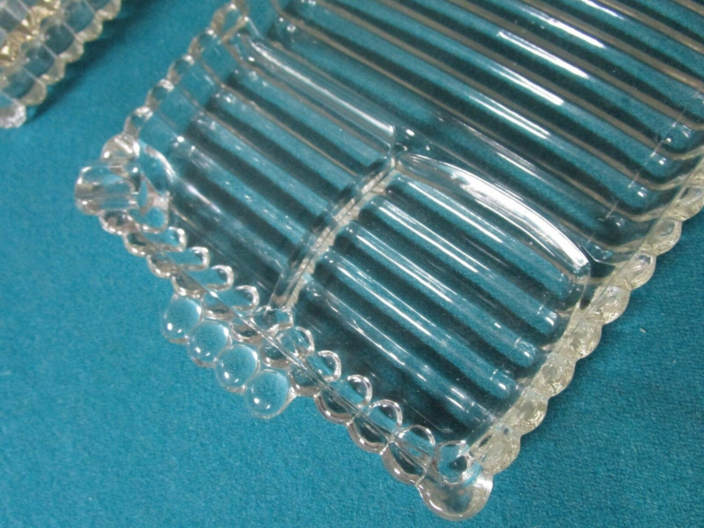 1950s ANCHOR HOCKING 7 GLASS SNACK TRAY  ORIGINAL 3 COMPARTMENTS