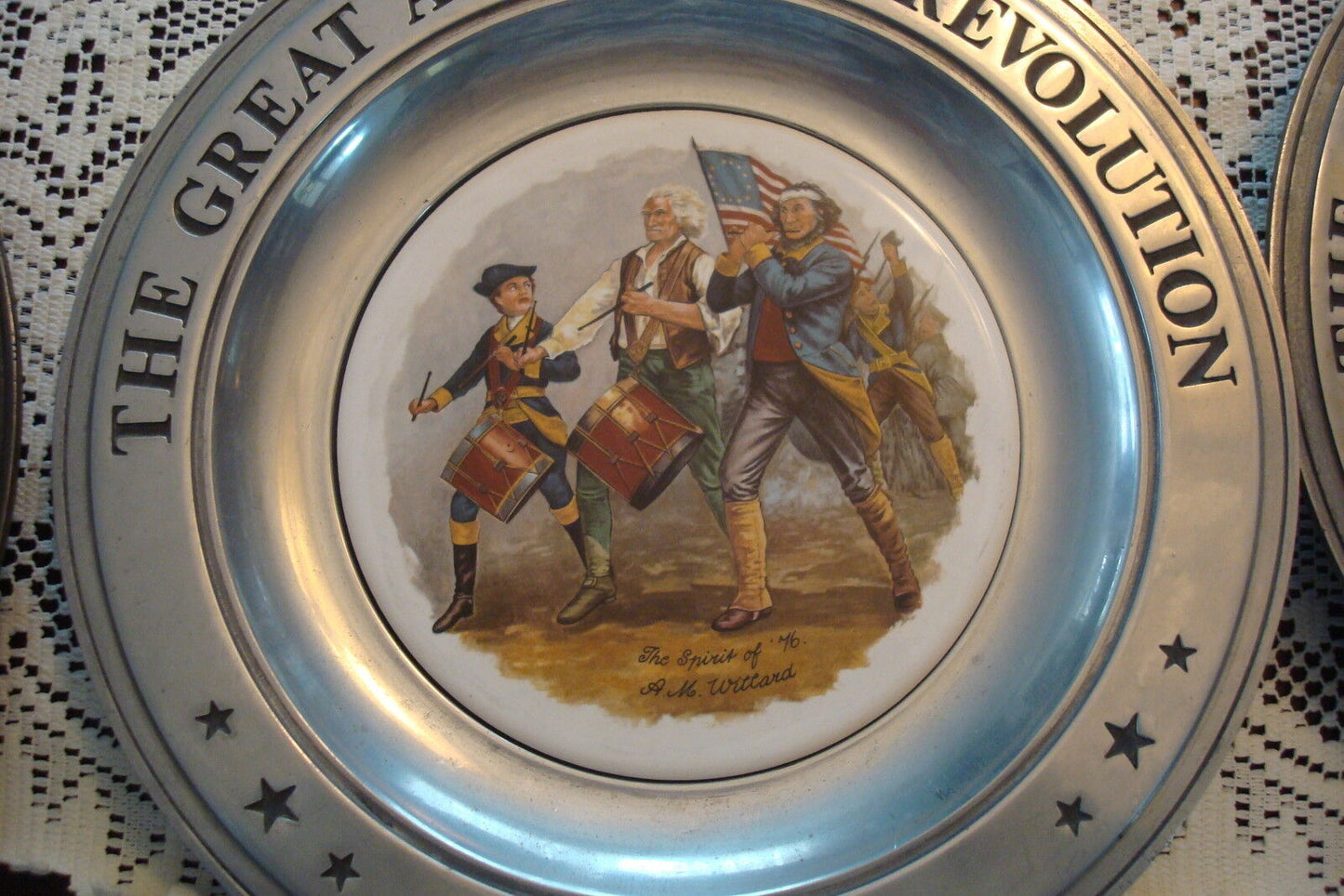 The Great American Revolution 6 PEWTER CERAMIC CENTER PLATES CANTON OH