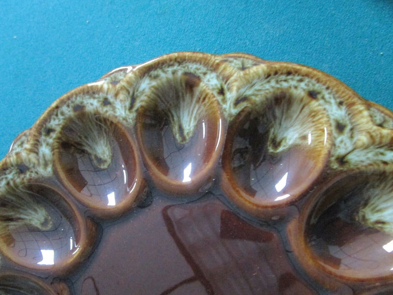 Canonsburg Brown Drip  DEVILED EGG PLATTER MILK GLASS ANCHOR HOCKING GOLD PICK 1