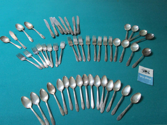 WM "Rogers"  International Silver   52 Pcs Flatware Roses Decor