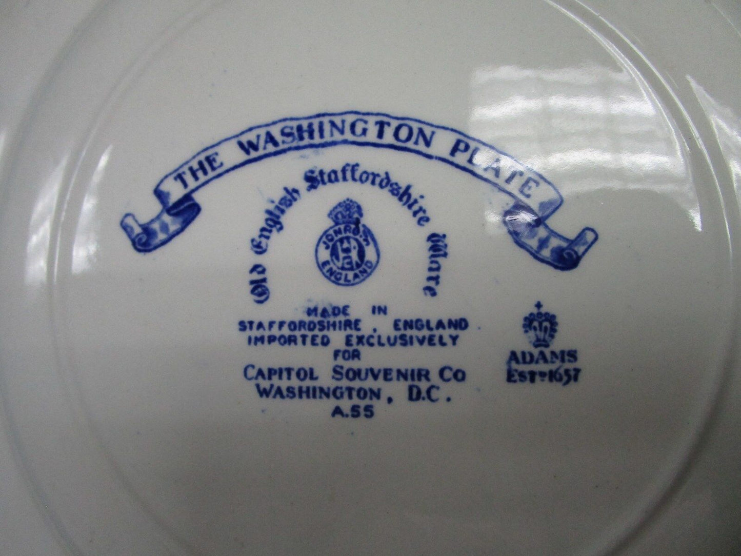 Adams Jonroth Blue Transferware Historical MARTHA / GEORGE Washington Plate [*a1