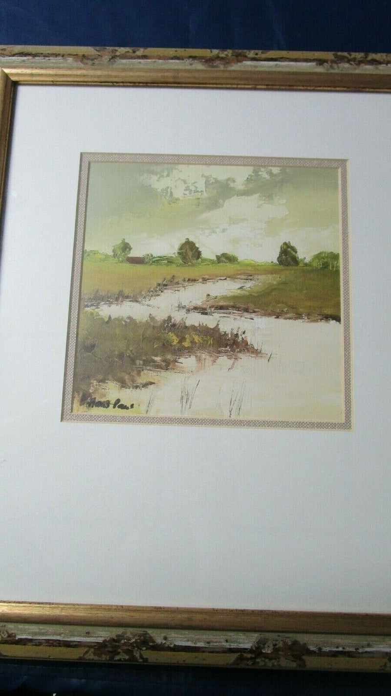 HANS PAUS LITHOGRAPH PROFESSIONALLY FRAMED SIGNED ON PLATE -FARMLANDS-