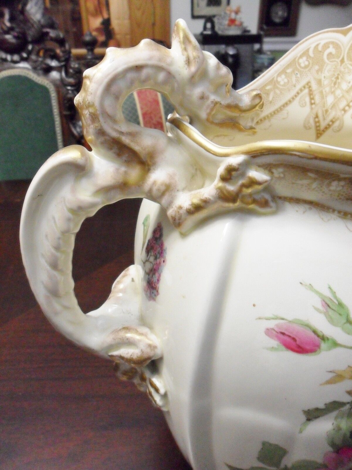 Antique Powell, Bishop & Stonier Oriental Ivory Ceramic Wash Jug /Pitcher  [a5L]