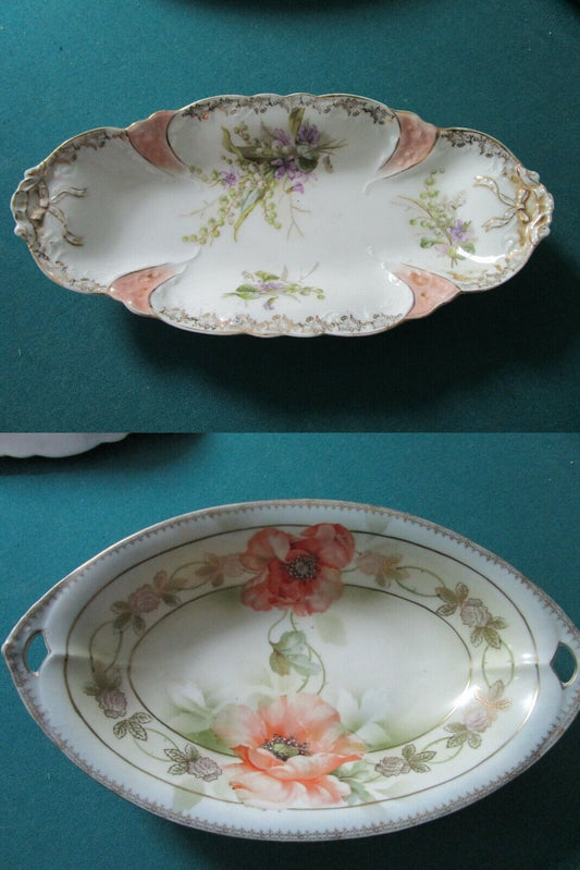 ANTIQUE BOWLS FLORAL ERDMANN SCHELEGELMILCH CT ALTWASSER VIOLETS POPPIES PICK 1