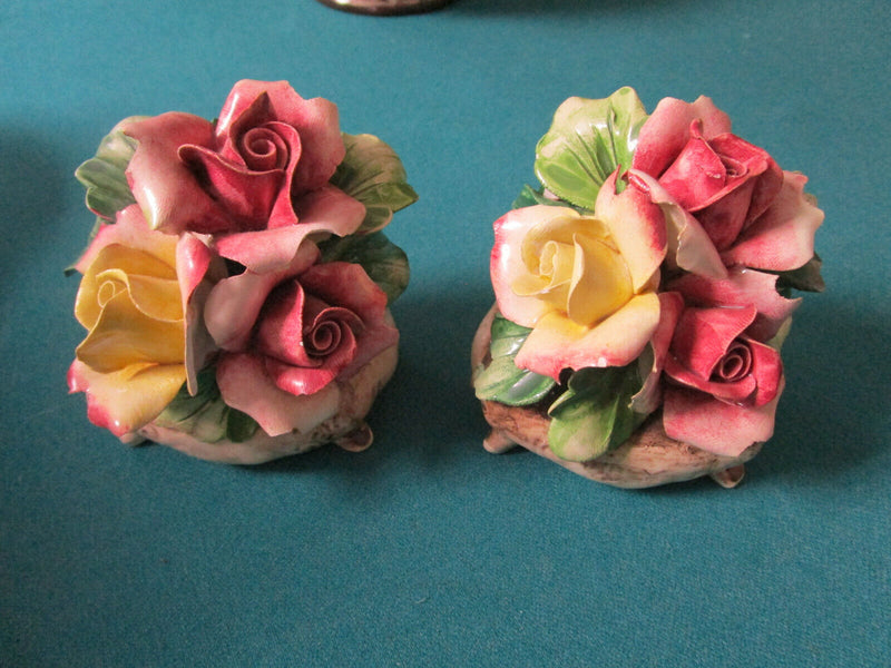 CAPODIMONTE ITALY MIDCENTURY PLATES, COVERED BOX CERAMIC BOUQUET FLOWERS PICK 1^