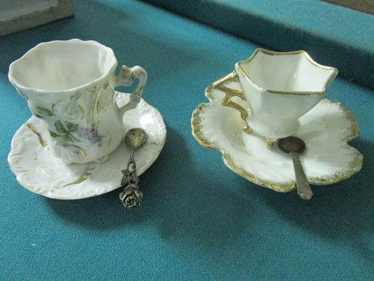 German Antique Mini Cup Saucer With Spoon 2 X 2  3 1/2" Pick One  [85]
