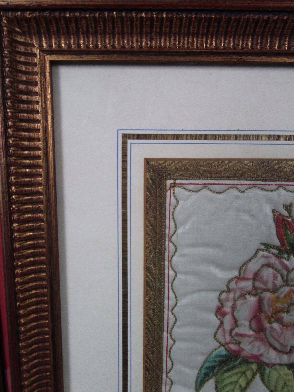 1800s EMBROIDERY NEEDLE POINT ON SILK ROSES