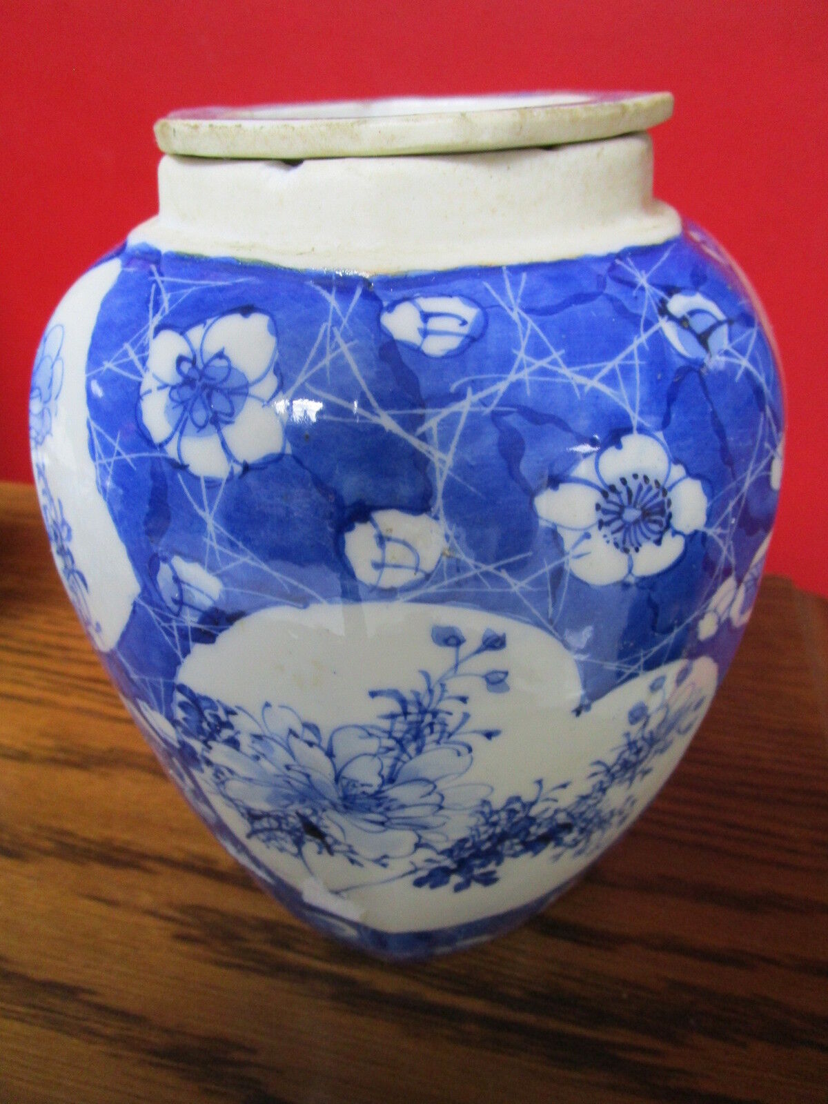 Antique c1800s Chine ceramic Vase COVERED URN blue,  hand painted