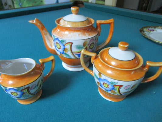 Lusterware Made In Japan Tea Set Teapot, Creamer And Sugar Floral 3 Pcs [100C]