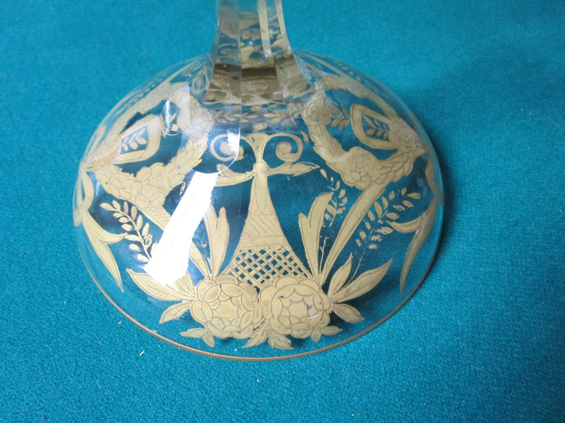 Footed Moser Style Compote Bowl Gold Decor 7 X 5" Fine Crystal