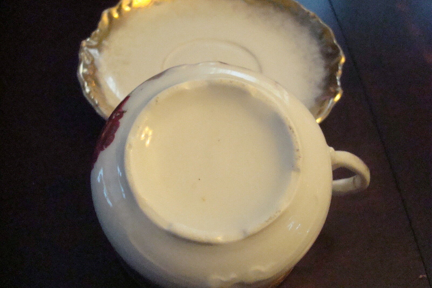 Unmarked German cup and saucer, transfer roses and gold RARE [91]