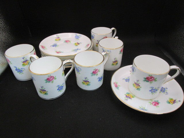 CROWN STAFFORDSHIRE ENGLAND FLAT DEMITASSE COFFEE FLORAL BOUQUET SET PICK 1