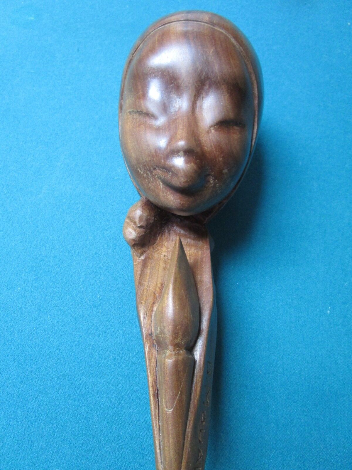 AFRICAN ARTIST B. MOUANGA WOOD sculpture "NEIGE EN PRIERE" signed, 15" HANDCARV