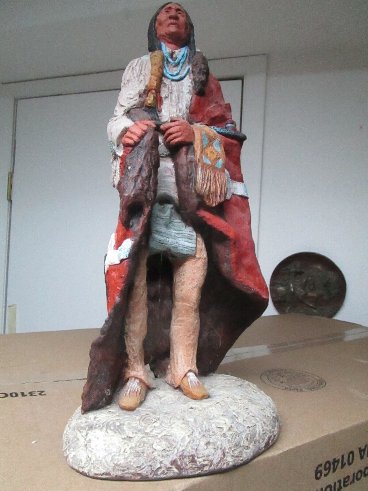 Daniel Monfort sculpture 1989 Native American warrior 13" signed [aP-Q]