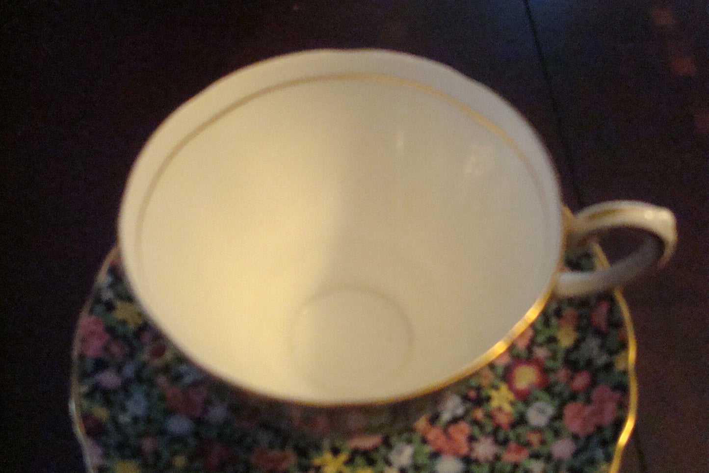 Tuscan Mid Century England "Mille Fleurs" cup & saucer, flowers & gold [91]