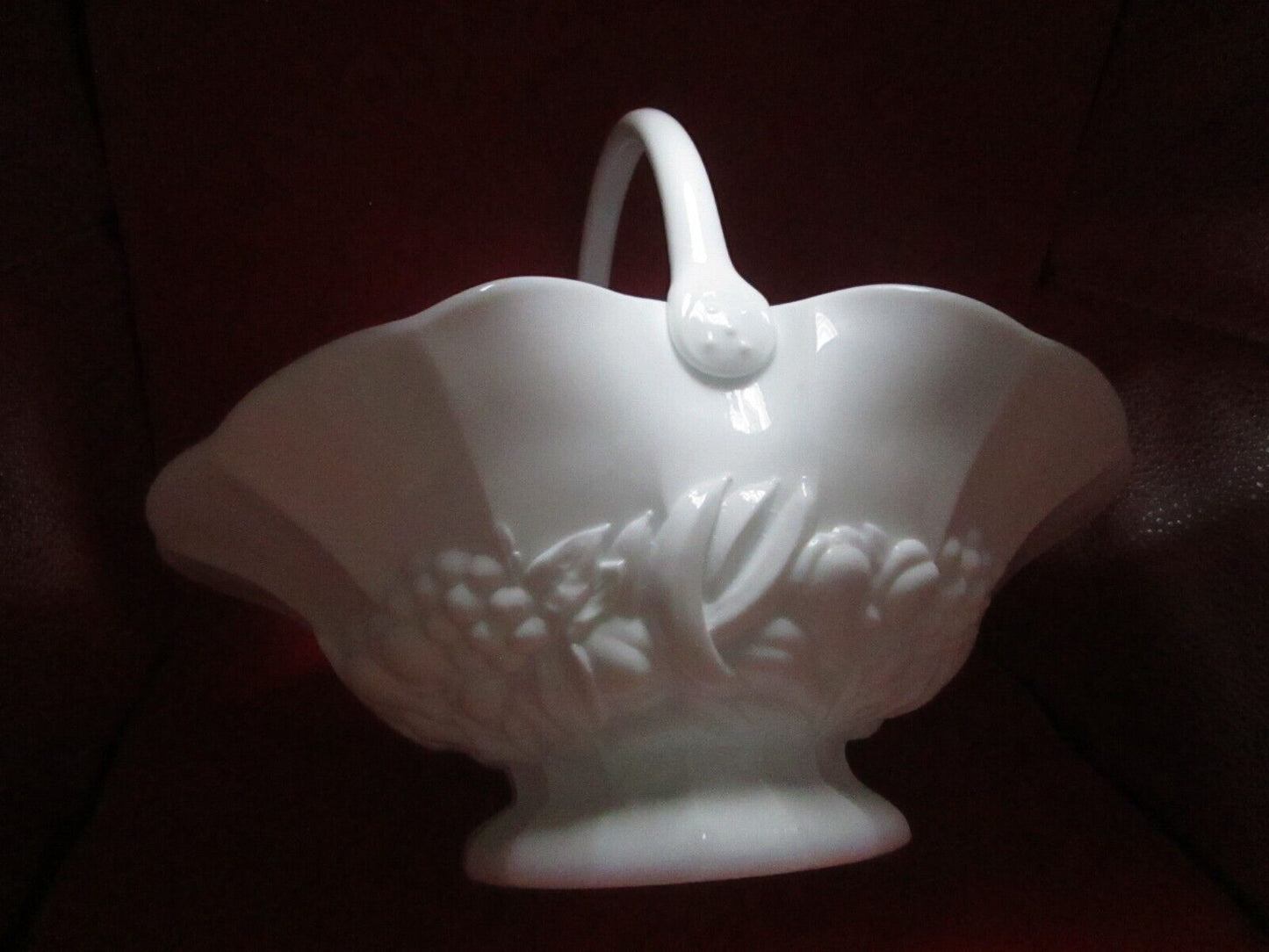 Milk Glass fruit basket 10 x 9 x 11"