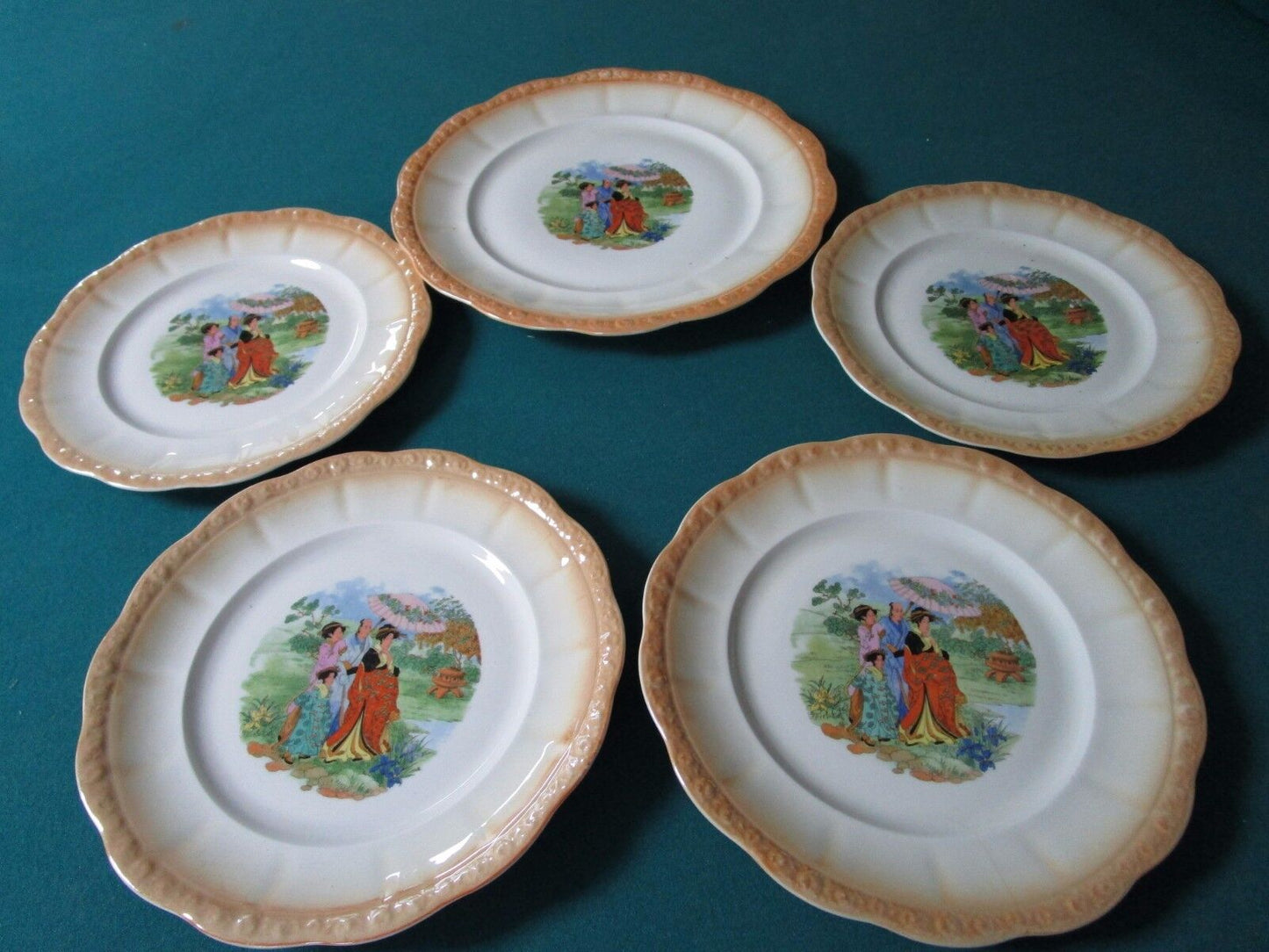 ZSOLNAY HUNGARY 1960s PLATTER AND 4 PLATES SIGNED "EVA" (ZEISEL?) RARE!! [ZS]