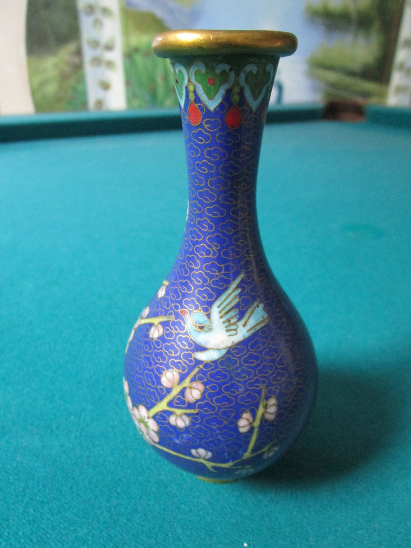 CLOISONNE CHINESE BLUE BUD VASE BLUE BIRD 5" [*CLOI]