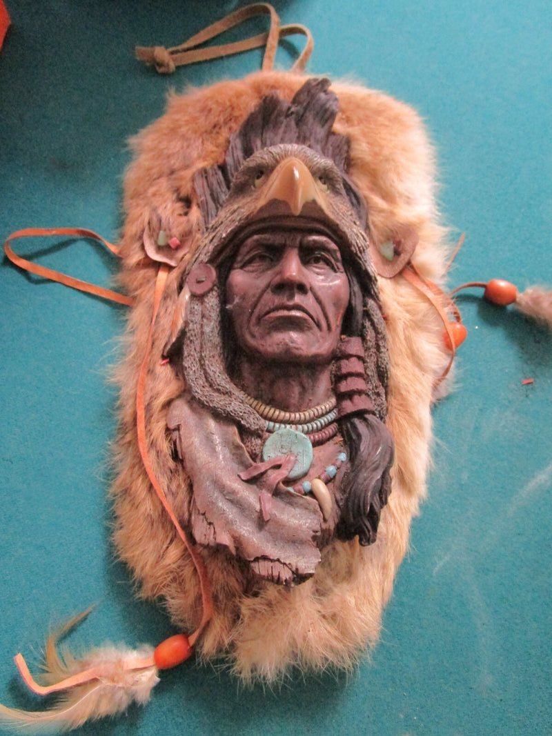 SOUTHWESTERN ART WINCHESTER, AMERICAN INDIAN CHIEF MASK, DESSERT STONES TRINKET