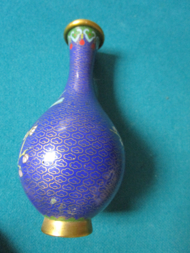 CLOISONNE CHINESE BLUE BUD VASE BLUE BIRD 5" [*CLOI]