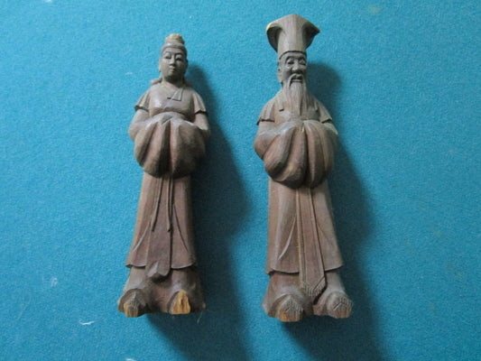 Antique Chinese CHESS wooden carved figurines man and woman [a*7]