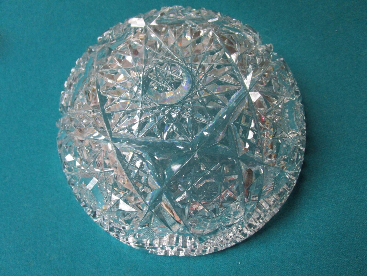 AMERICAN BRILLIANT ROUND  bowl CRYSTAL CUT STARS DESIGN 3X8" [GL-1]