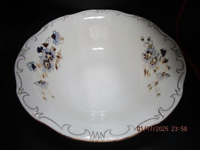 Zsolnay Hungary round bowl blue flowers and gold 3 x 10" ^^