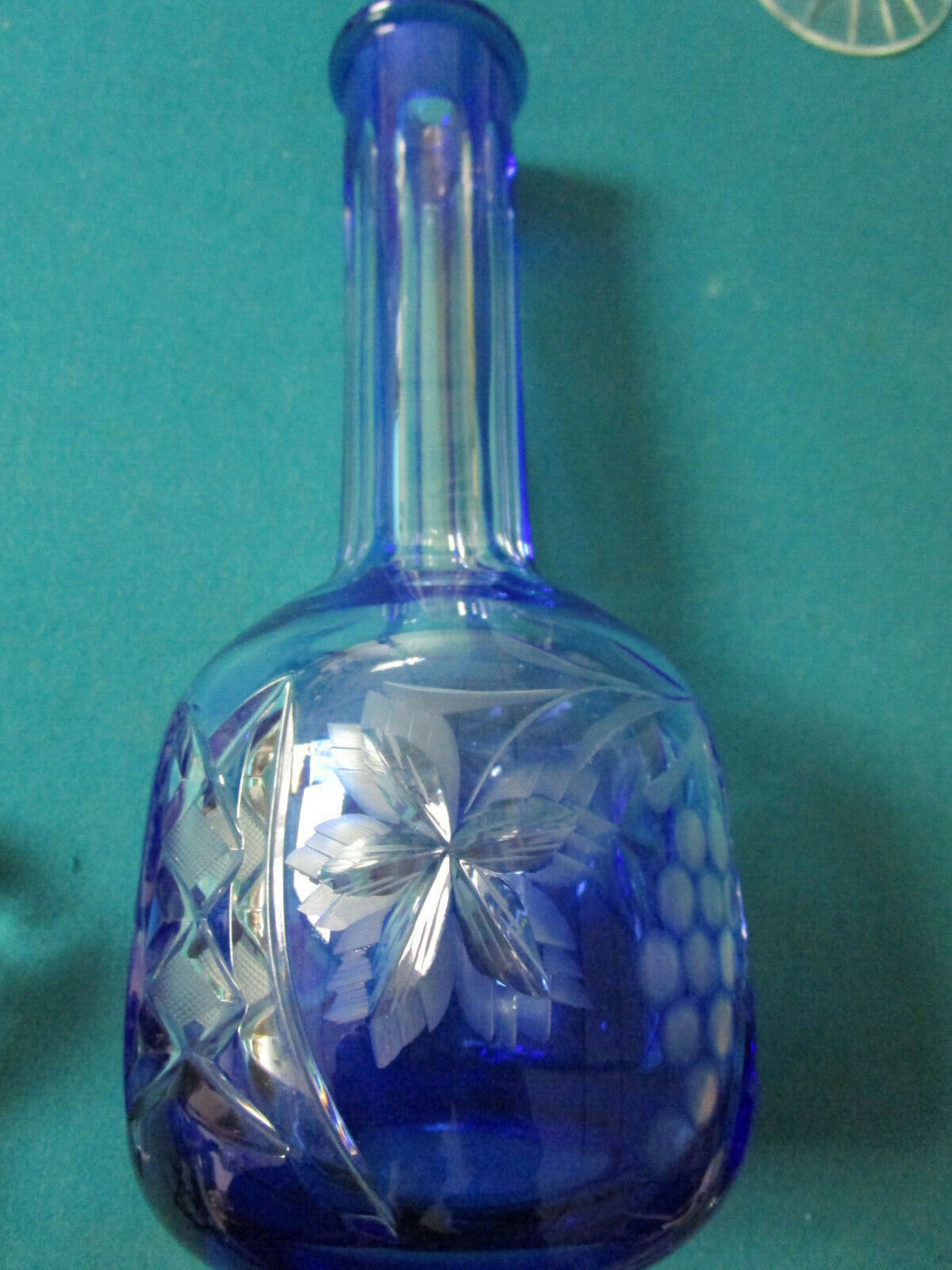 AJKA MARSALA BOHEMIA BLUE CRYSTAL CUT TO CLEAR DECANTER WITH GOBLET