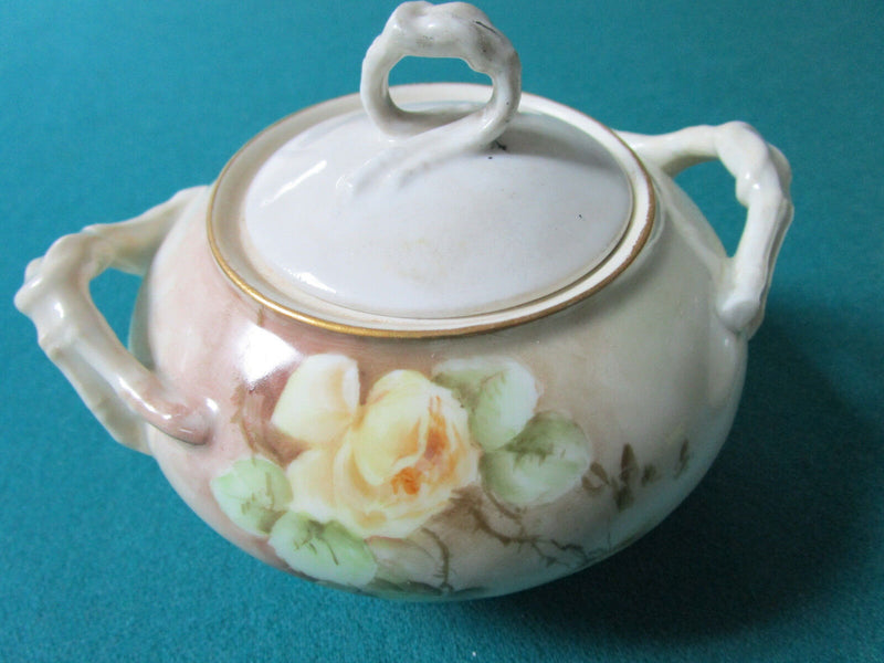JEAN POUYAT FRANCE CREAMER AND COVERED SUGAR WHITE ROSES SEPIA COLORS [83c]
