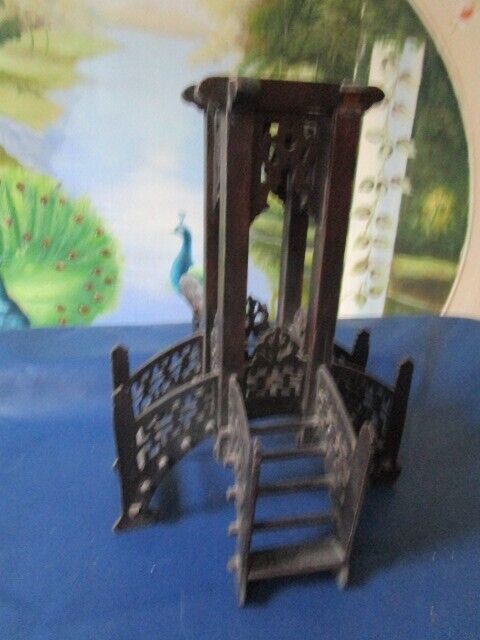 ANTIQUE /vintage Oriental WOOD CARVED INCENSE TOWER 12" TALL STAIRS BUILDING