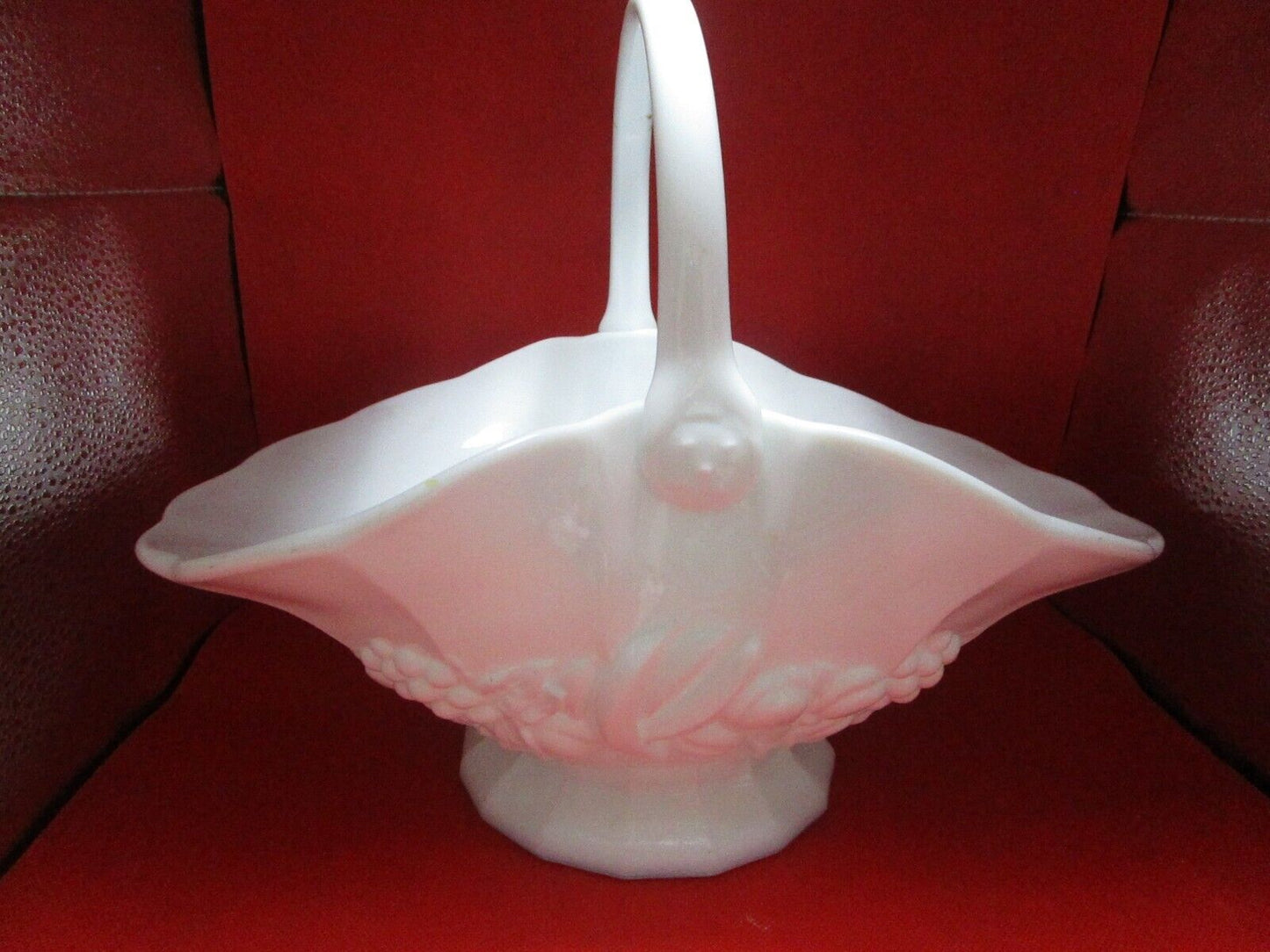 Milk Glass fruit basket 10 x 9 x 11"