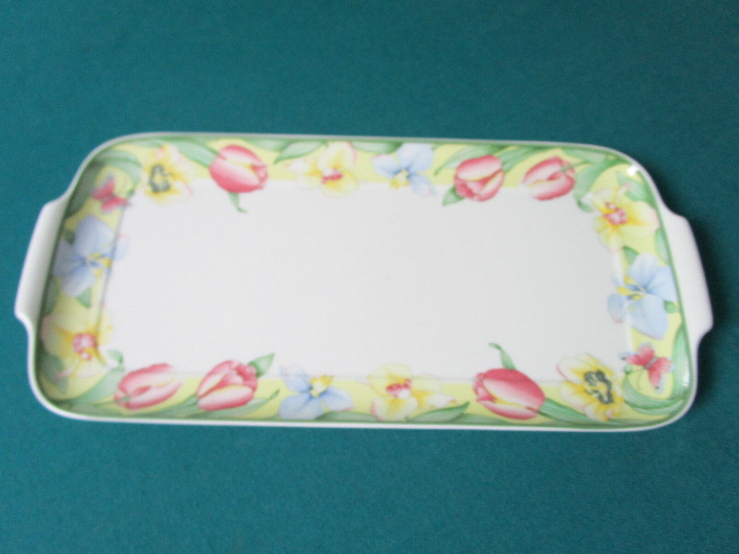 VILLEROY & BOCH TRAY AND CREAMER "CANARI" PATTERN TULIP FLORAL 2 PCS