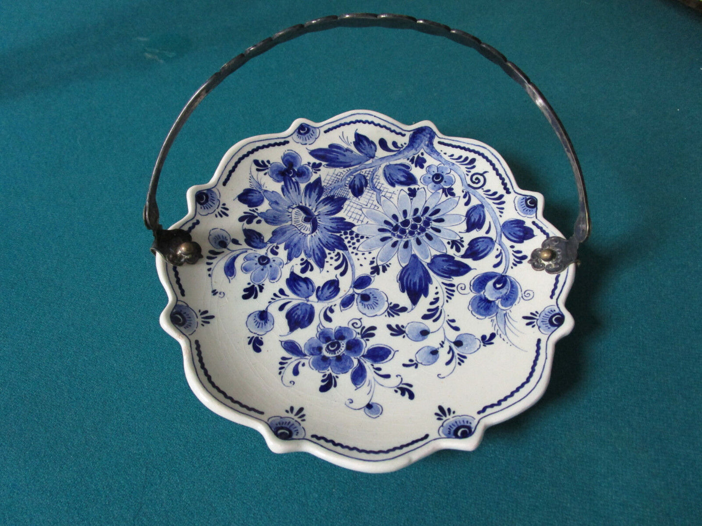 DELFT HOLLAND 2 BRIDAL BASKETS HANDLE CANDY DISH 6 AND 8" RARE