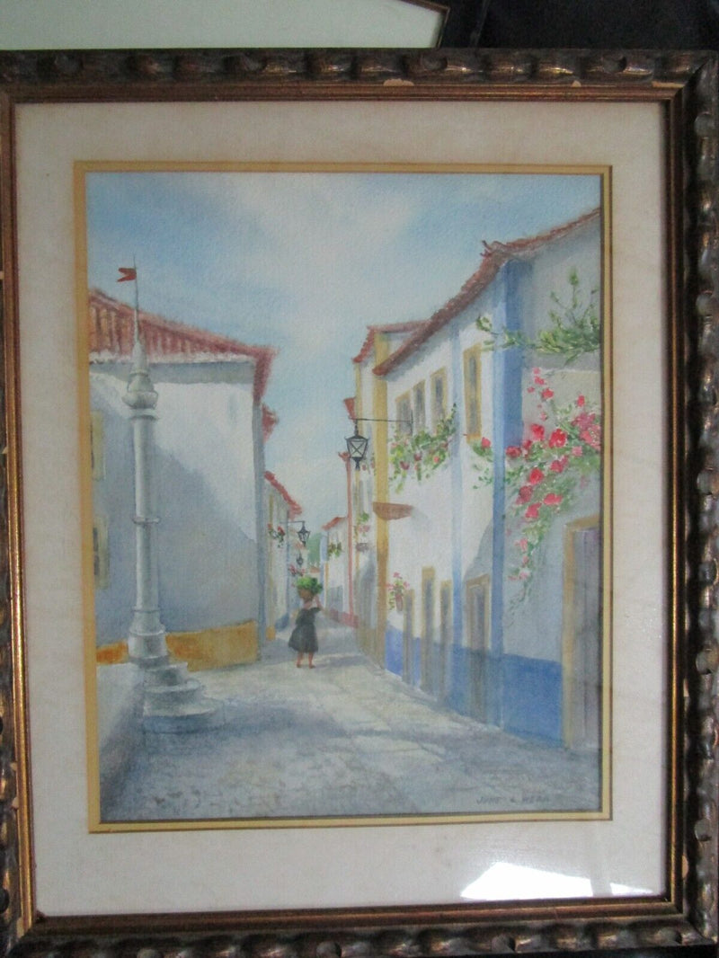 June L Webb 1920-2012 WATERCOLOR ORIGINAL TOWN STREET 12 X 15"