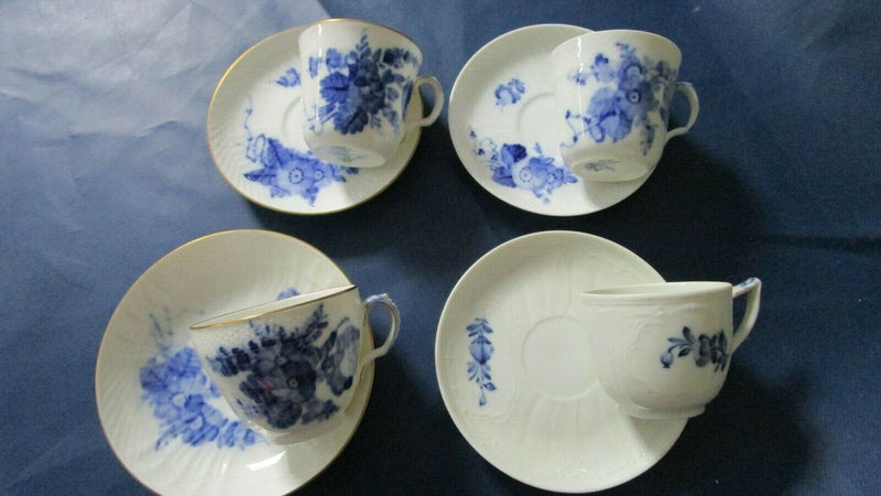 Royal Copenhagen Molded Golden Rim Blue Flowers Coffee Cups Saucers Pick1 [83E]