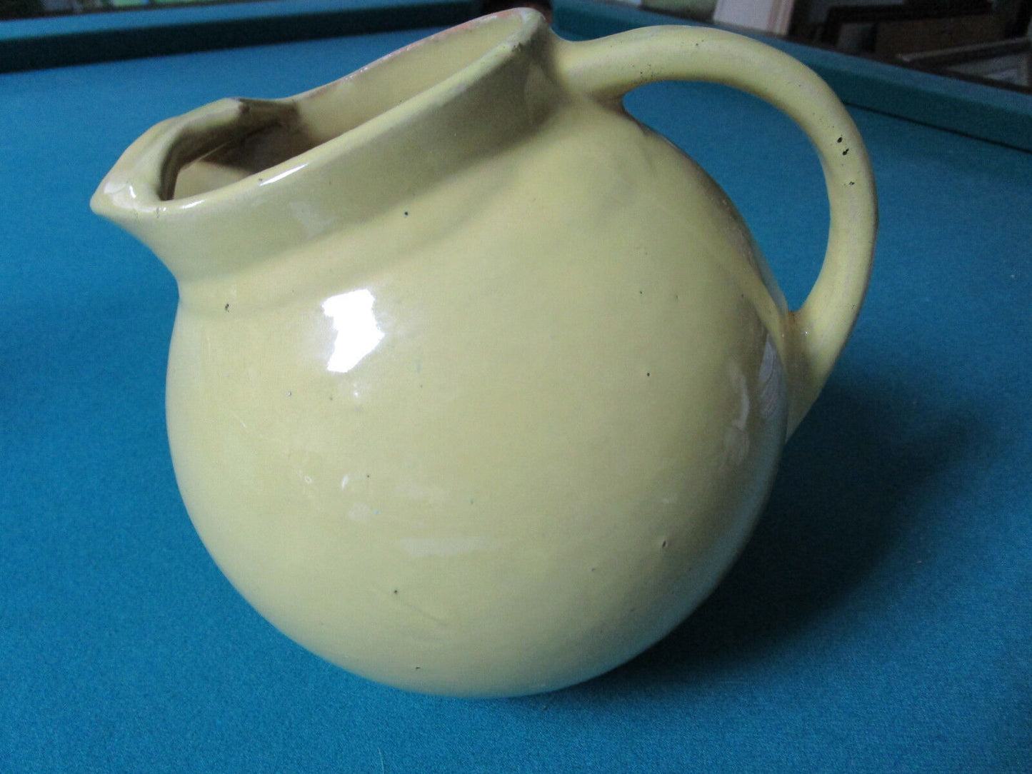 1940s Yellow McCoy Ball Pitcher Ice Lip  Round PRIMITIVE Stoneware  8" original