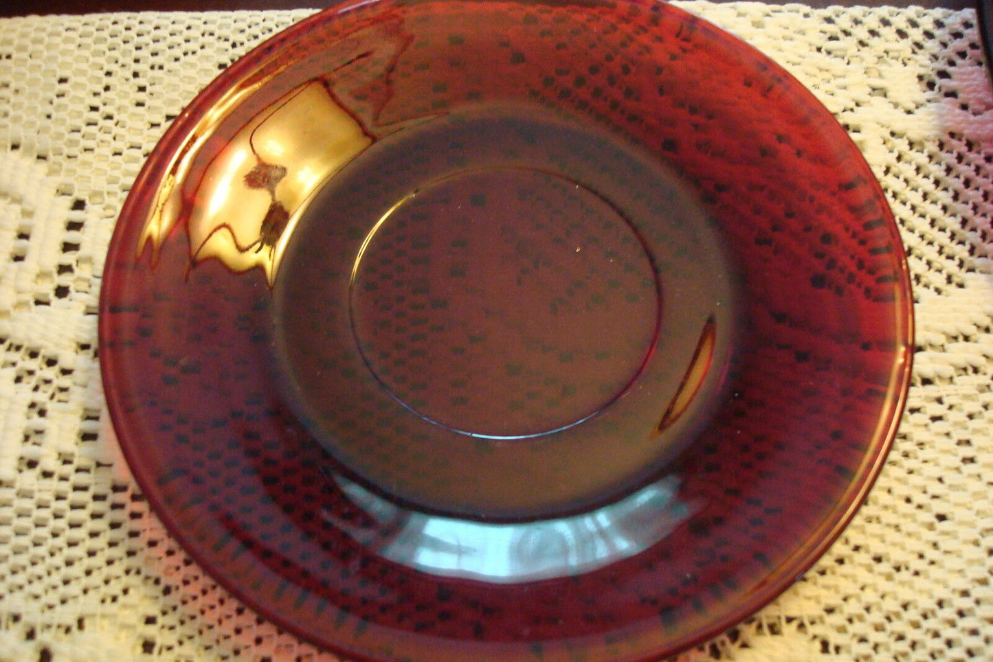 ANCHOR HOCKING Two Ruby Red Glass cups and saucers [67]