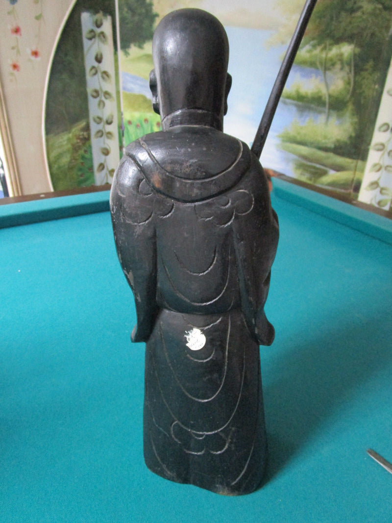 CARVED CHINESE MONK DEITY 13" TALL BLACK WOOD ^^^