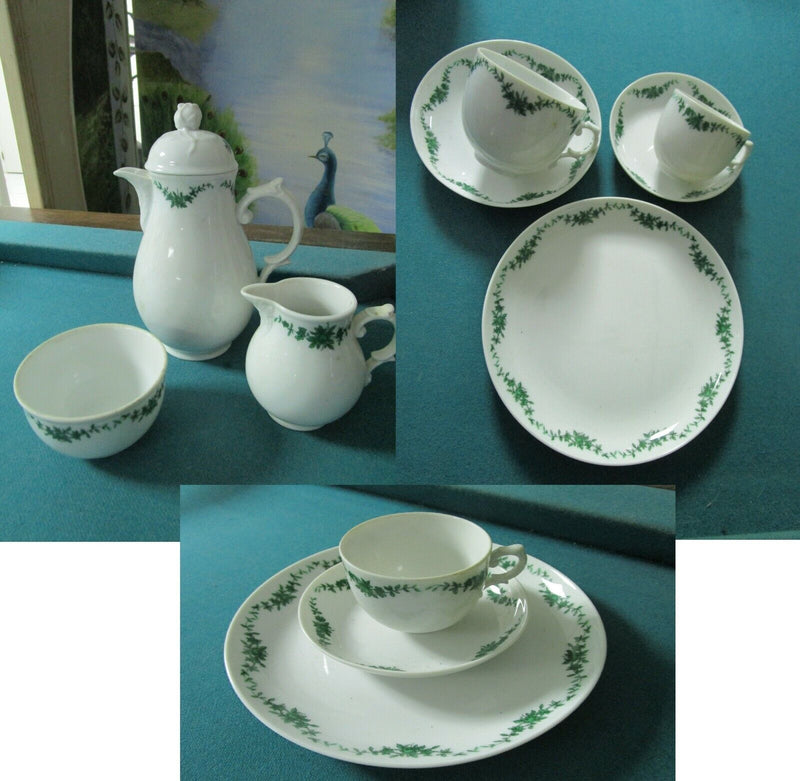 Fustenberg Germany Green Floral Swag Set Coffee Pot- Cups- Saucers- [84C]